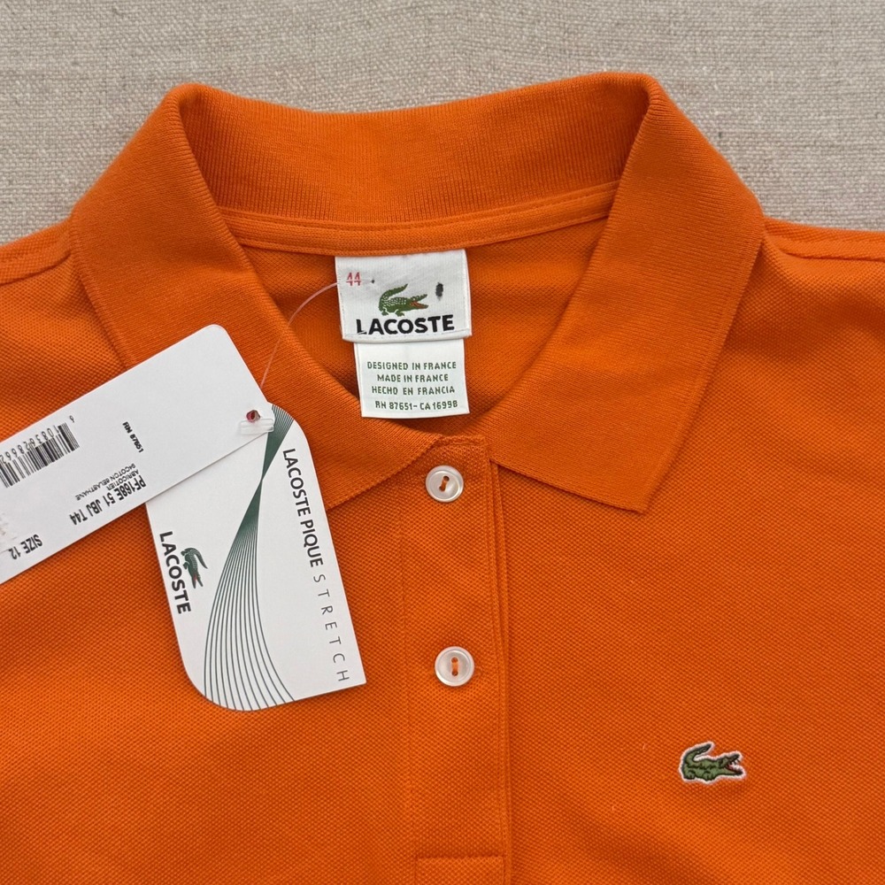 Lacoste Womens Stretch Pique Polo Shirt Orange Abricotier PF168E Size 12 44